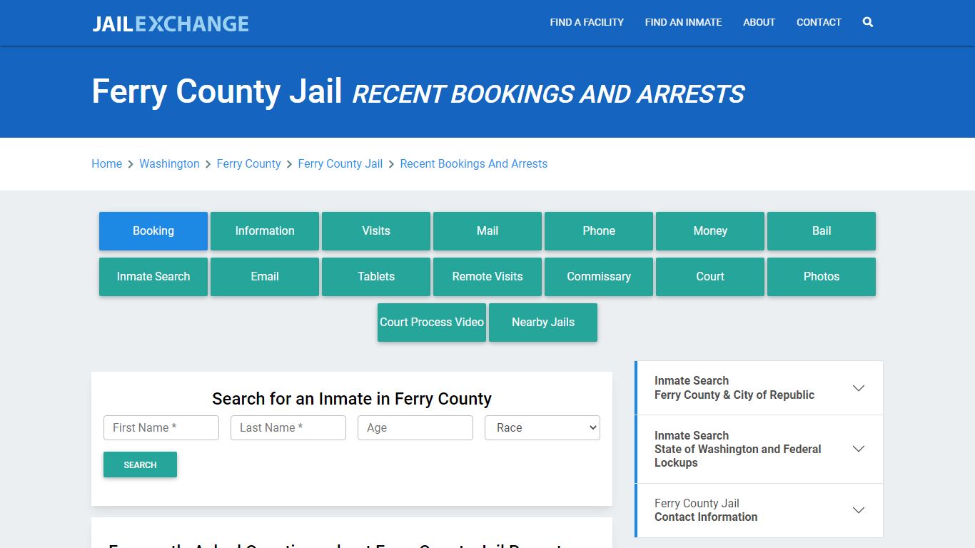 Ferry County Jail Recent Bookings And Arrests - Jail Exchange