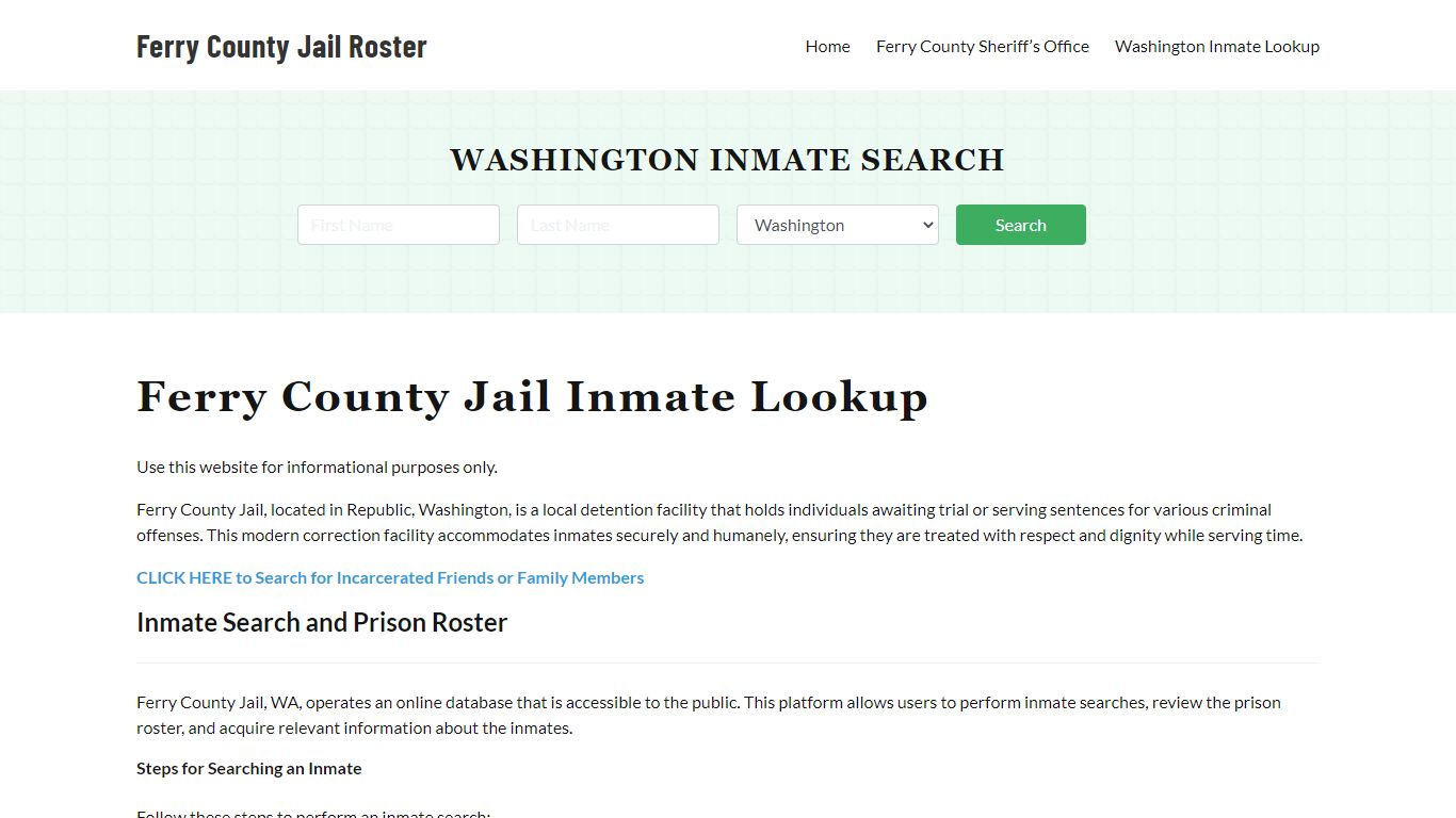 Ferry County Jail Roster Lookup, WA, Inmate Search