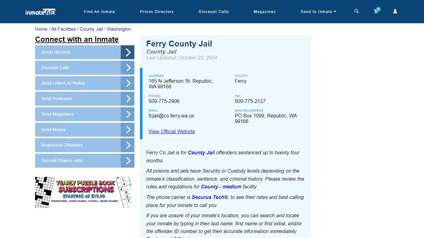 Ferry County Jail - Inmate Locator