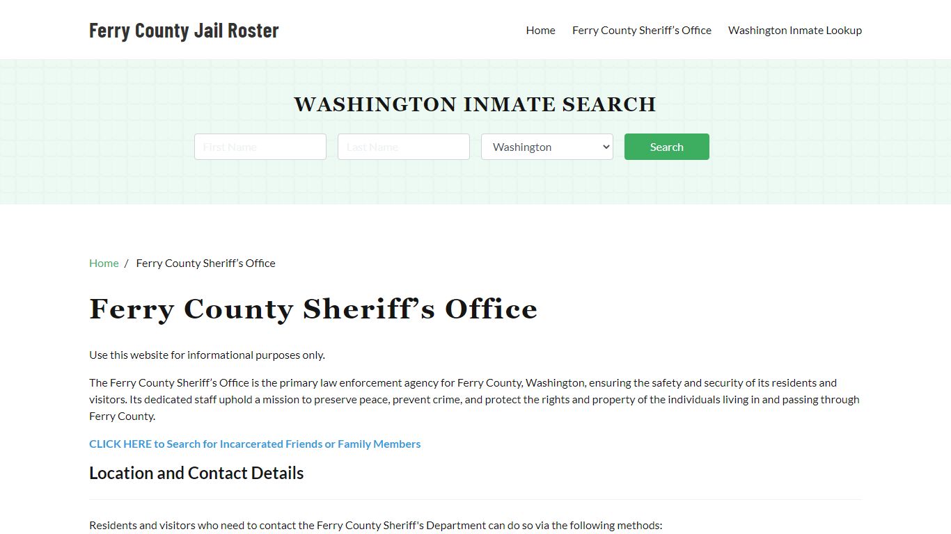 Ferry County Sheriff Office, WA, Arrest Warrants Search